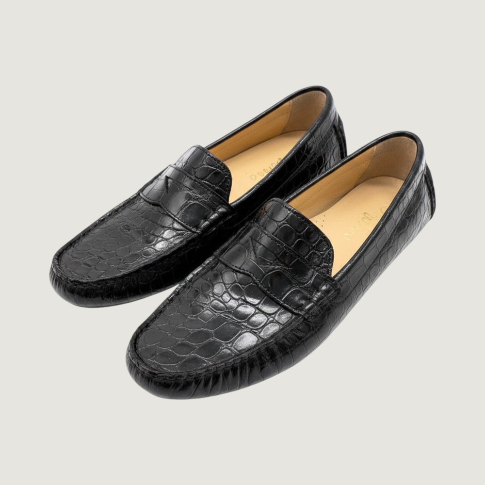 Cole Haan Women's Nike Air Black Croc-Embossed Driving Penny Loafers 7 B